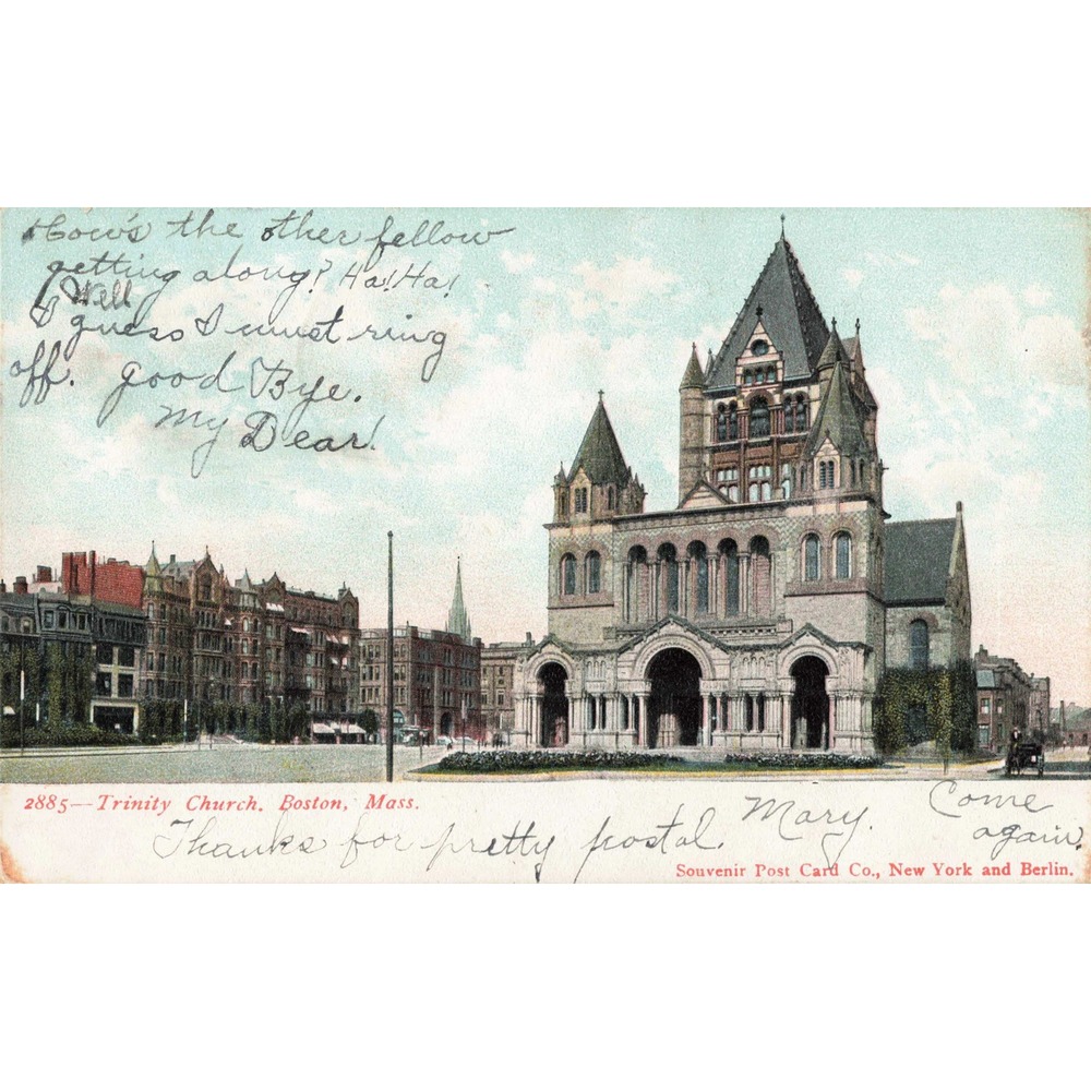 Boston Massachusetts MA Trinity Church Undivided Back Postcard Souvenir Co 2885